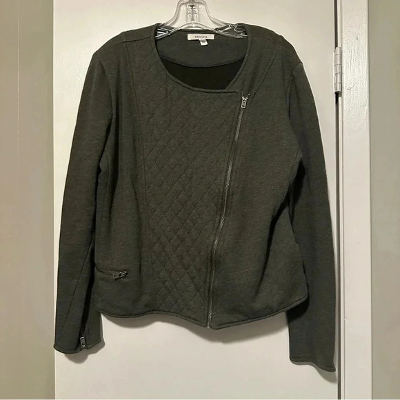 Athleta Belvedere quilted asymmetrical moto jacket grayish green size L - Picture 1 of 10